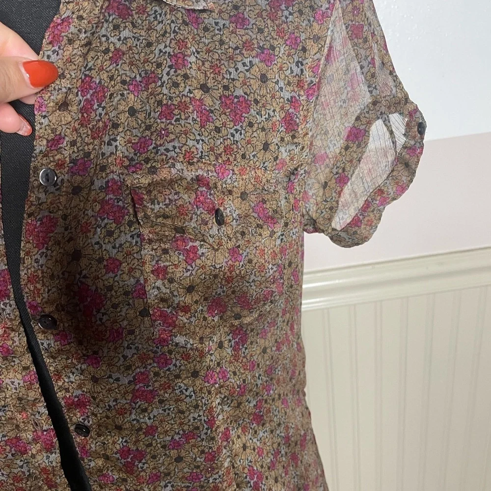 Converse Brown Floral Sheer Blouse - Picture 4 of 8